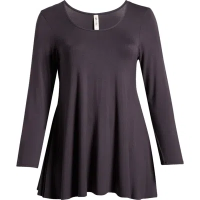 24seven Comfort Apparel Swing Asymmetric Hem Tunic Top In Charcoal