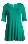 24seven Comfort Apparel Swing Asymmetric Hem Tunic Top In Grass