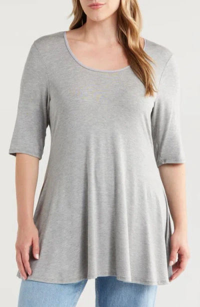 24seven Comfort Apparel Swing Asymmetric Hem Tunic Top In Gray