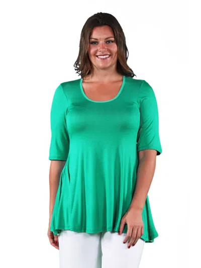 24seven Comfort Apparel Elbow Swing Tunic Top In Green