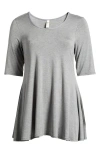 24seven Comfort Apparel Swing Asymmetric Hem Tunic Top In Heather Grey