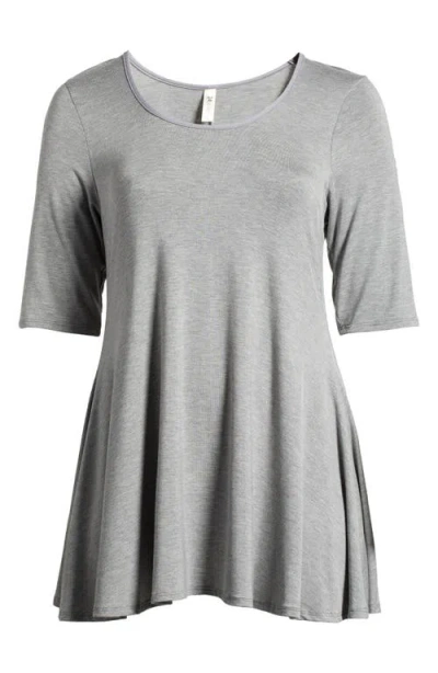 24seven Comfort Apparel Swing Asymmetric Hem Tunic Top In Heather Grey