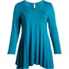 24seven Comfort Apparel Swing Asymmetric Hem Tunic Top In Jade