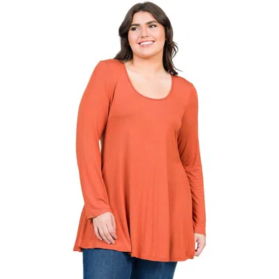 24seven Comfort Apparel Poised Long Sleeve Swing Tunic Top In Orange