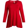 24seven Comfort Apparel Swing Asymmetric Hem Tunic Top In Red