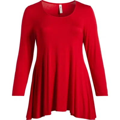 24seven Comfort Apparel Swing Asymmetric Hem Tunic Top In Red