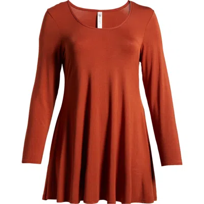 24seven Comfort Apparel Swing Asymmetric Hem Tunic Top In Rust