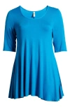 24seven Comfort Apparel Elbow Sleeve Swing Tunic Top In Turquoise