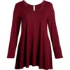 24seven Comfort Apparel Swing Asymmetric Hem Tunic Top In Wine