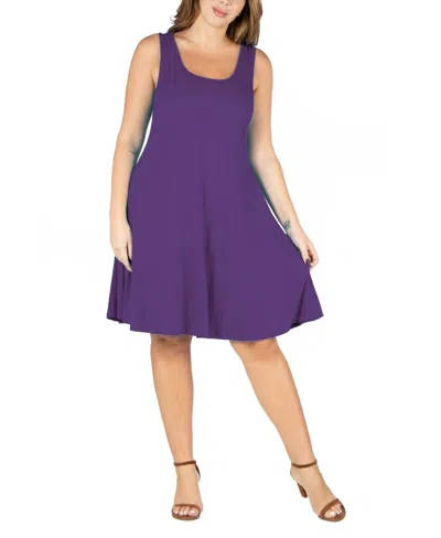 24SEVEN COMFORT APPAREL TANK DRESS WOMEN'S PURPLE STRETCH FLARED FTS1414