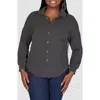 Shop 24seven Comfort Apparel Textured Stripe Knit Button-up Shirt In Black