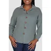 24seven Comfort Apparel Textured Stripe Knit Button-up Shirt In Green