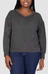 24seven Comfort Apparel Textured Stripe Knit Top In Black