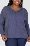24seven Comfort Apparel Textured Stripe Knit Top In Blue