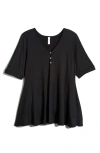 24seven Comfort Apparel Three-button Tunic In Black