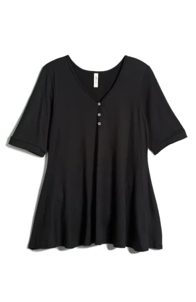 24seven Comfort Apparel Three-button Tunic In Black