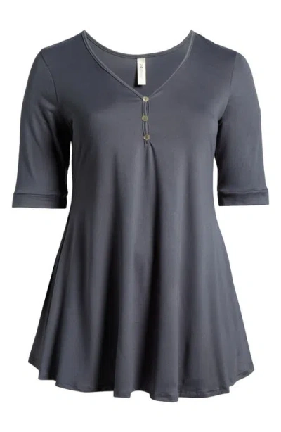24seven Comfort Apparel Three-button Tunic In Charcoal