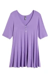 24seven Comfort Apparel Three-button Tunic In Lilac