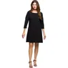 24seven Comfort Apparel Women's Three Quarter Sleeve A Line Knee Length Dress In Black