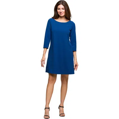 24seven Comfort Apparel Womens Wide Round Neck Three Quarter Sleeve Knee Length A Line Shift Dress In Blue
