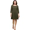 24seven Comfort Apparel Women's Three Quarter Sleeve A Line Knee Length Dress In Green