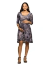24seven Comfort Apparel Women's Maternity Three Quarter Sleeve Fit And Flare Dress In Gray