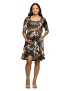 24seven Comfort Apparel Three Quarter Sleeve Fit And Flare Dress In Gray