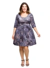 24seven Comfort Apparel Plus Size Three Quarter Sleeve Fit And Flare Dress In Gray