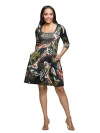 24seven Comfort Apparel Three Quarter Sleeve Fit And Flare Dress In Multi
