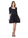 24seven Comfort Apparel Three Quarter Sleeve Fit And Flare Mini Dress In Blue