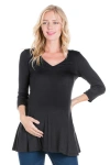 24seven Comfort Apparel Three Quarter Sleeve V-neck Maternity Tunic Top In Black