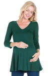 24seven Comfort Apparel Three Quarter Sleeve V-neck Maternity Tunic Top In Green