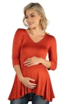 24seven Comfort Apparel Three Quarter Sleeve V-neck Maternity Tunic Top In Pink