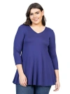 24seven Comfort Apparel Three Quarter Sleeve V-neck Tunic Top In Blue