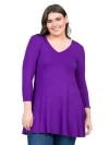 24seven Comfort Apparel Three Quarter Sleeve V-neck Tunic Top In Purple