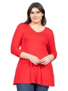 24seven Comfort Apparel Three Quarter Sleeve V-neck Tunic Top In Red