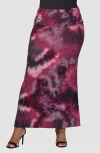 24seven Comfort Apparel Plus Size Fold Over Waist Printed Maxi Skirt In Red Multi