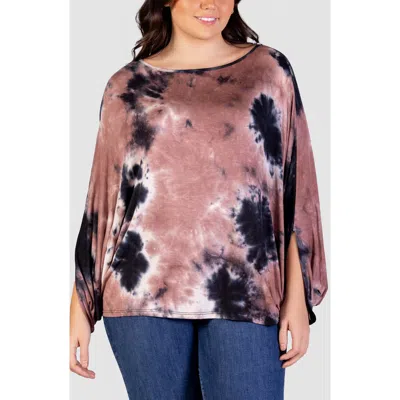 24seven Comfort Apparel Tie Dye Print Relaxed Top In Brown Multi