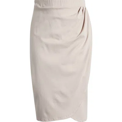 24seven Comfort Apparel Tulip Hem Wrap Skirt In Taupe