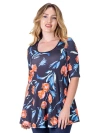 24seven Comfort Apparel Tulip Print Elbow Sleeve Casual Tunic Top In Multi