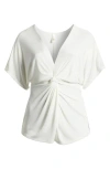 24seven Comfort Apparel Twist Front Jersey Top In Ivory