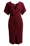 24seven Comfort Apparel Twist Front Vent Dress In Wine