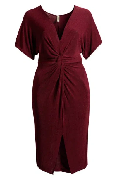 24seven Comfort Apparel Twist Front Vent Dress In Wine