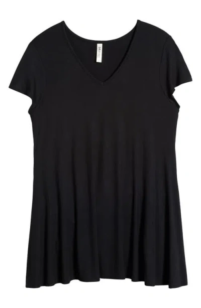 24seven Comfort Apparel V-neck Jersey Swing Top In Black