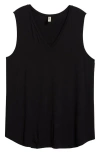 24seven Comfort Apparel Plus Size V-neck Sleeveless Rounded Hemline Top In Black