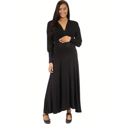 24seven Comfort Apparel V-neck Long Sleeve Maternity Maxi Dress In Black