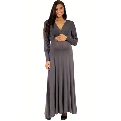 24seven Comfort Apparel V-neck Long Sleeve Maternity Maxi Dress In Gray