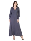 24seven Comfort Apparel V-neck Long Sleeve Maxi Dress In Gray