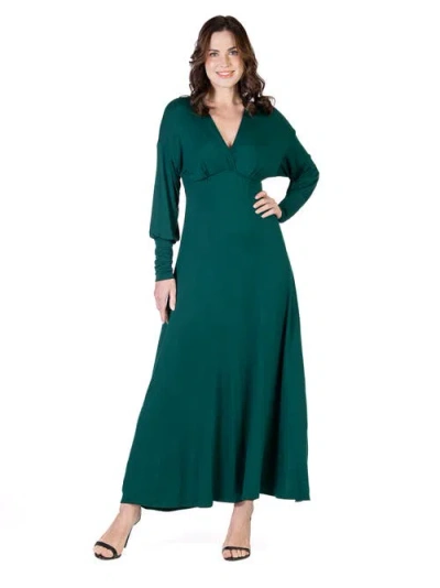 24seven Comfort Apparel V-neck Long Sleeve Maternity Maxi Dress In Green