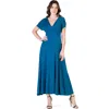 24seven Comfort Apparel V-neck Sleeveless Maxi Dress With Belt In Blue